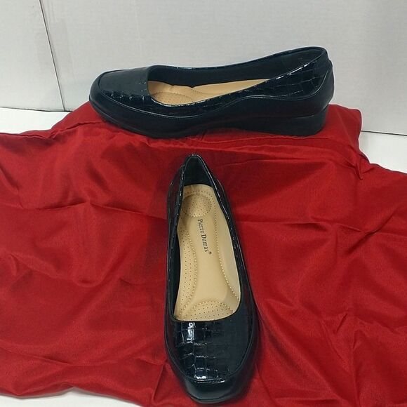Pierre Dumas Loafer Black Slip On Low Wedge Croc Patern 11 M - Picture 1 of 8